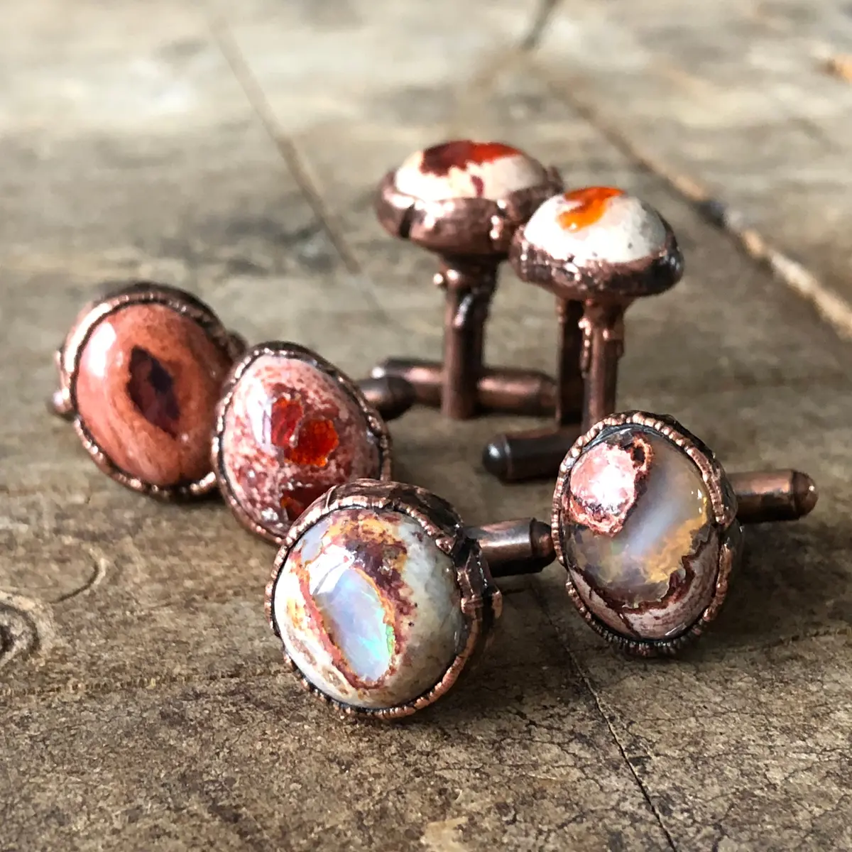 Fire Opal Cufflinks, Electroformed Gemstone Cuff Links 1