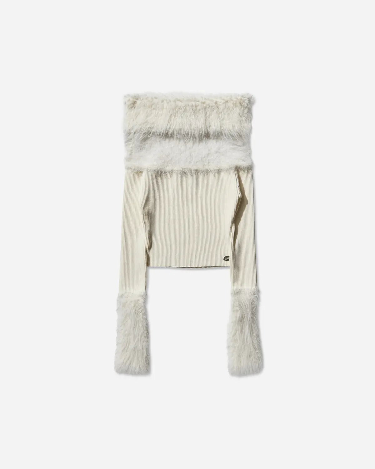 Women's Off-Shoulder Hairy Sweater Ecru 1