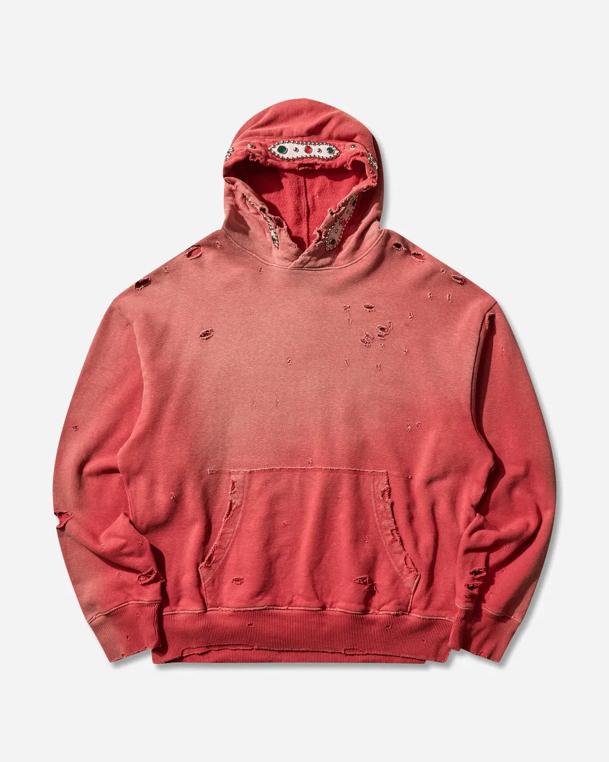 Men's Sweat Knit Thriller Damaged Hoodie (Studs) Red 1