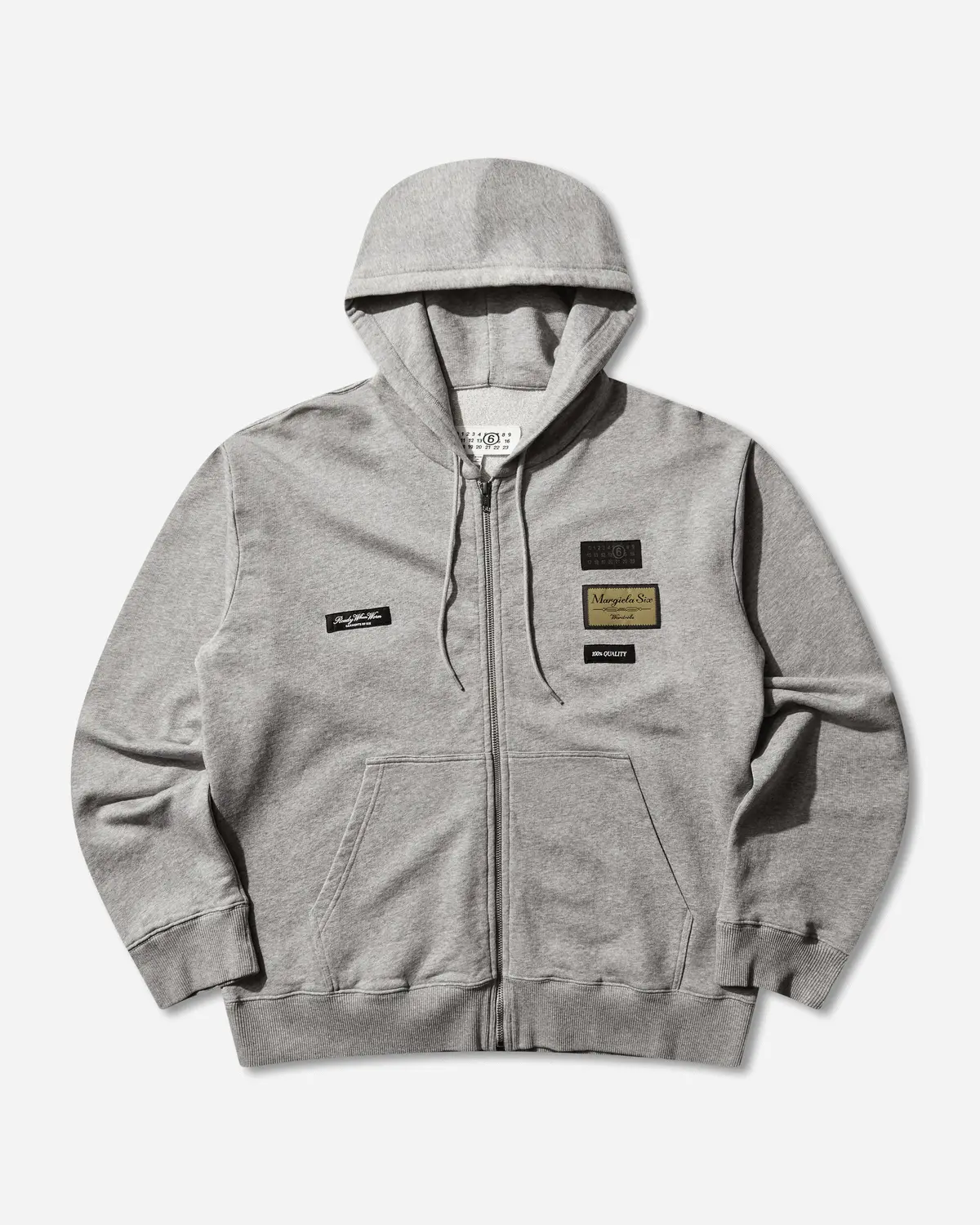 Men's Label Patch Zip Hoodie Light Grey Melange 1