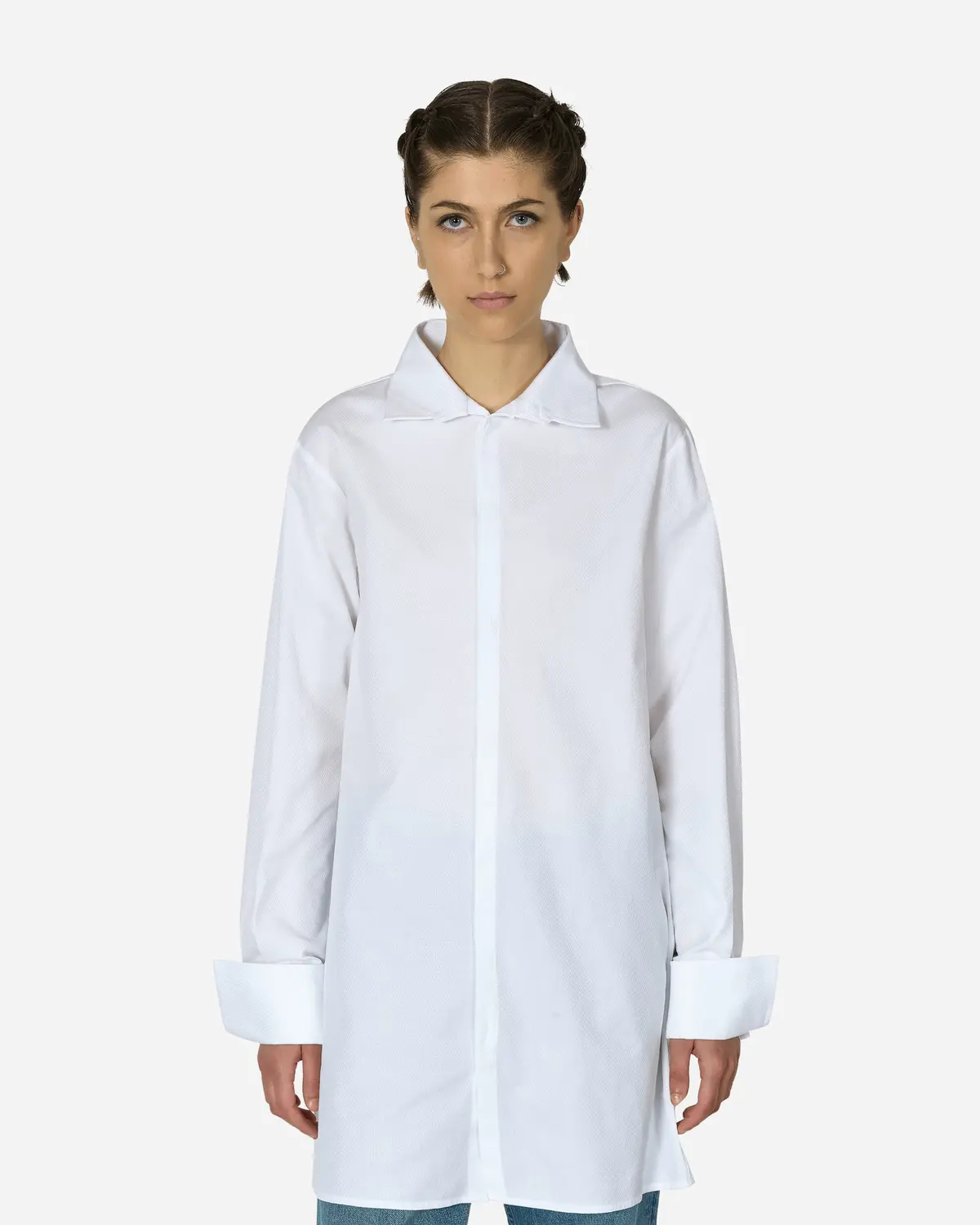 Wide Sleeved Stripy Poplin Shirt Off White 1