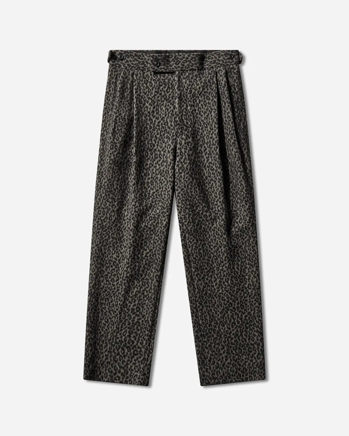 Men's Leopard Jacquard Side Tab Tucked Trousers Charcoal 1