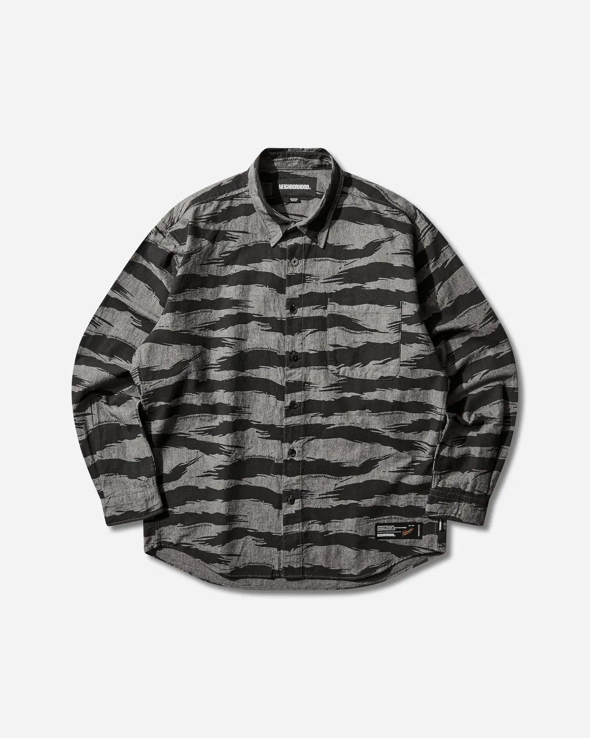 Men's Camo Pattern Chambray Longsleeve Shirt Black 1
