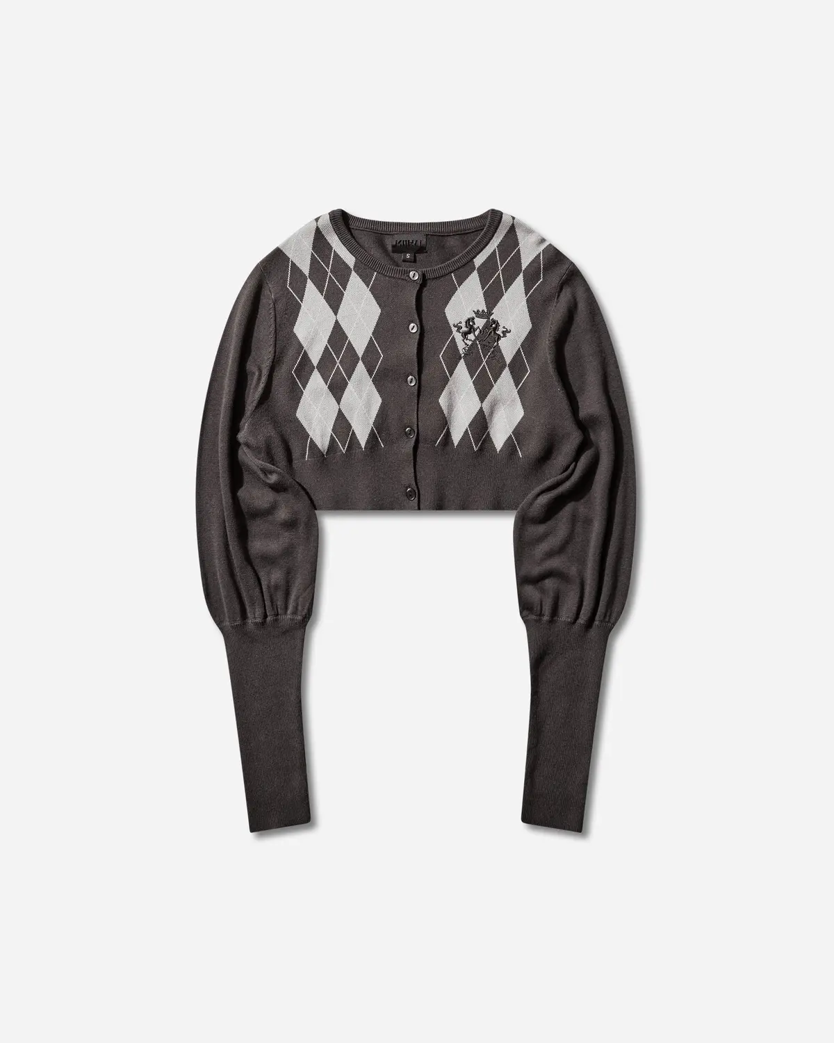 Women's Bubble Cardigan Grey Argyle 1