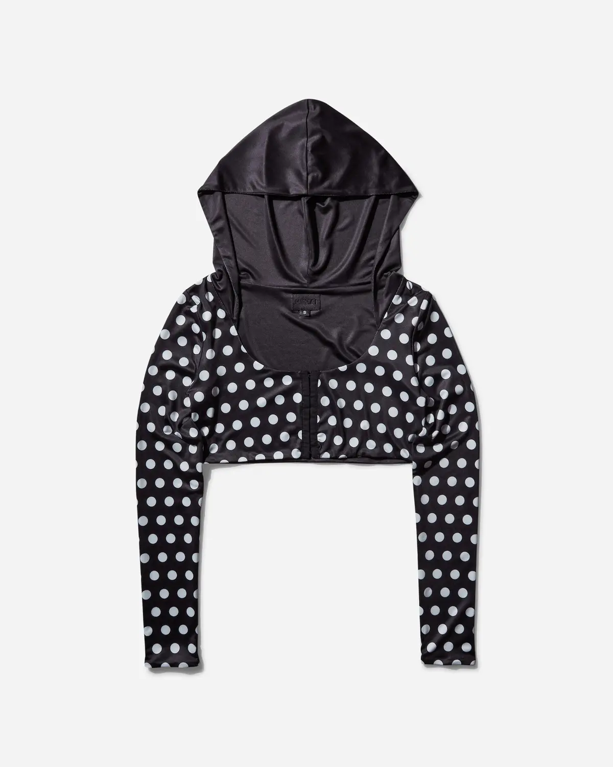Women's Polka Hooded Crop Top Black / White 1