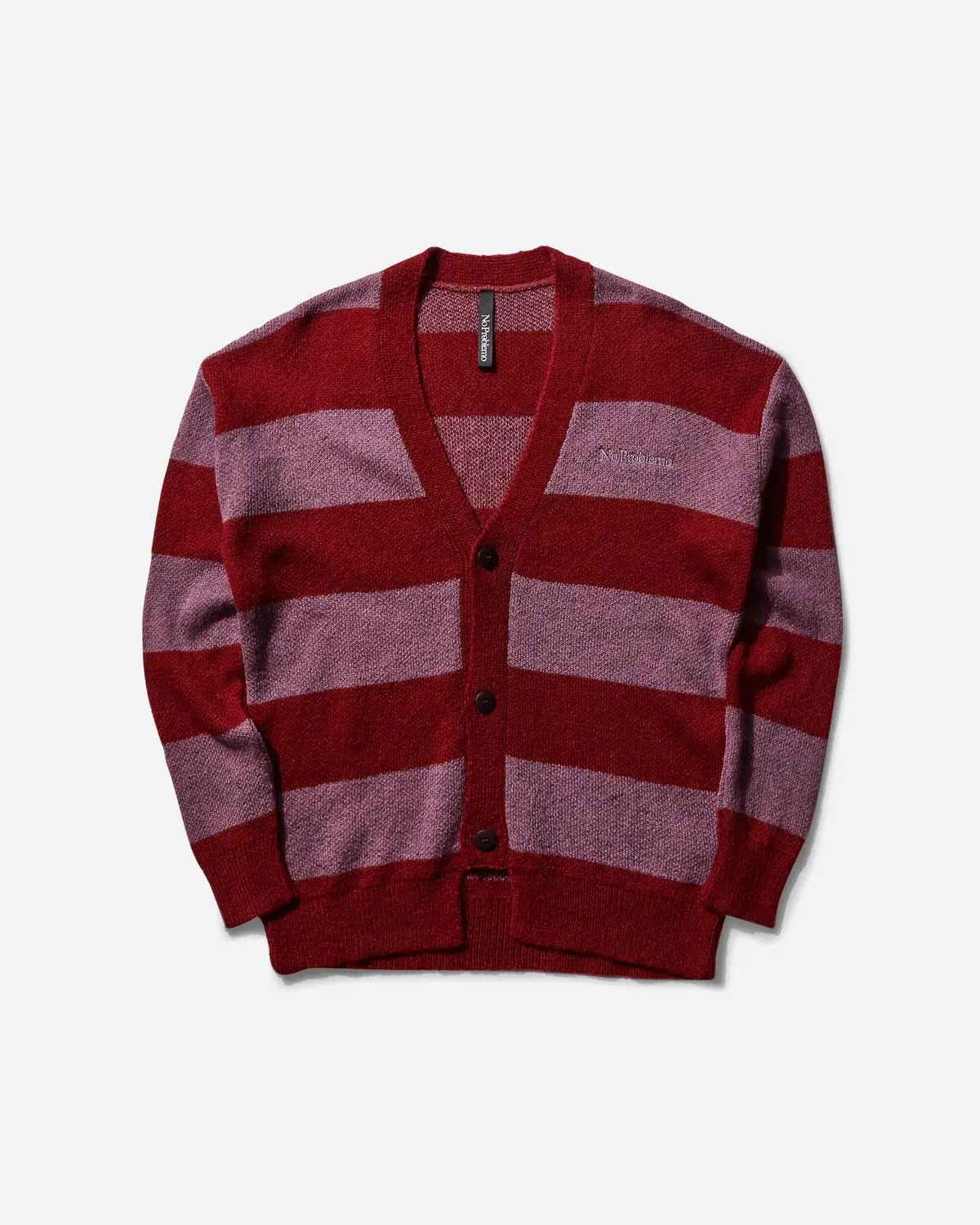 Men's Striped Mohair Oversized Cardigan Burgundy 1