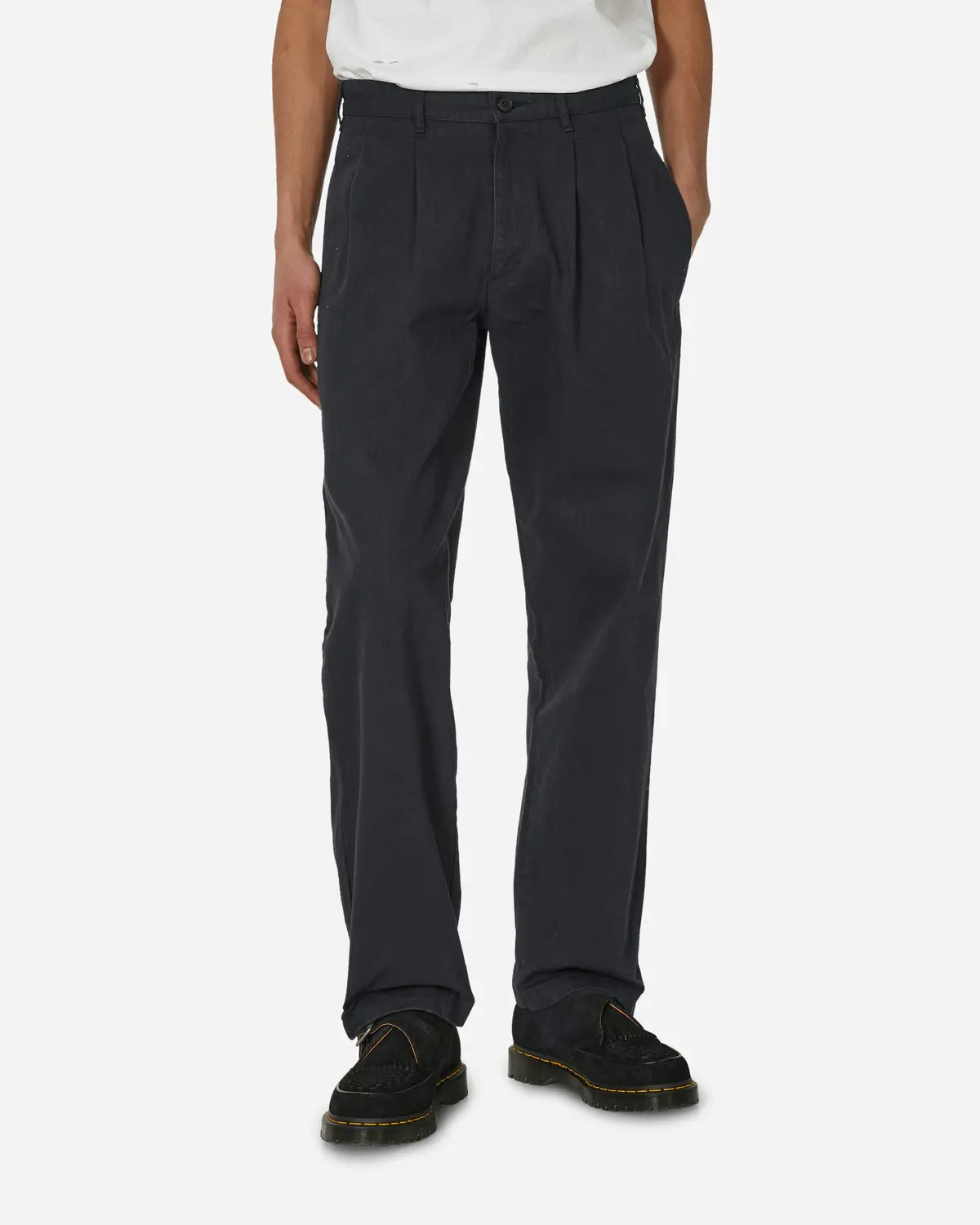 Double-Pleat Herringbone Pant Navy 1