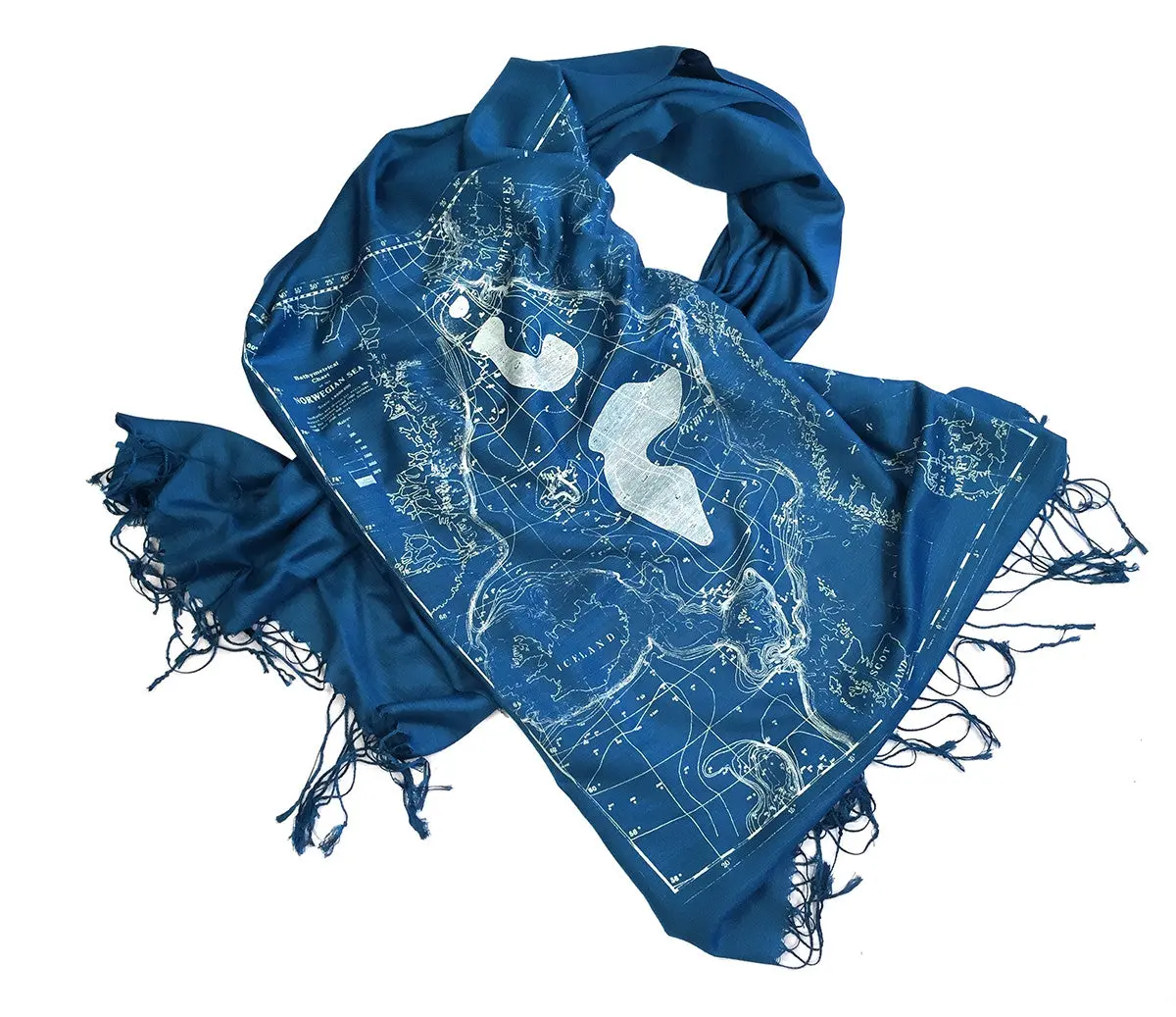 Scandinavian Waters Bamboo Scarf, Bathymetric Chart Contour Map Pashmina 1
