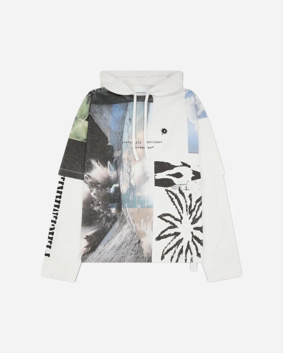 Men's Collage Print Hooded T-Shirt White 1