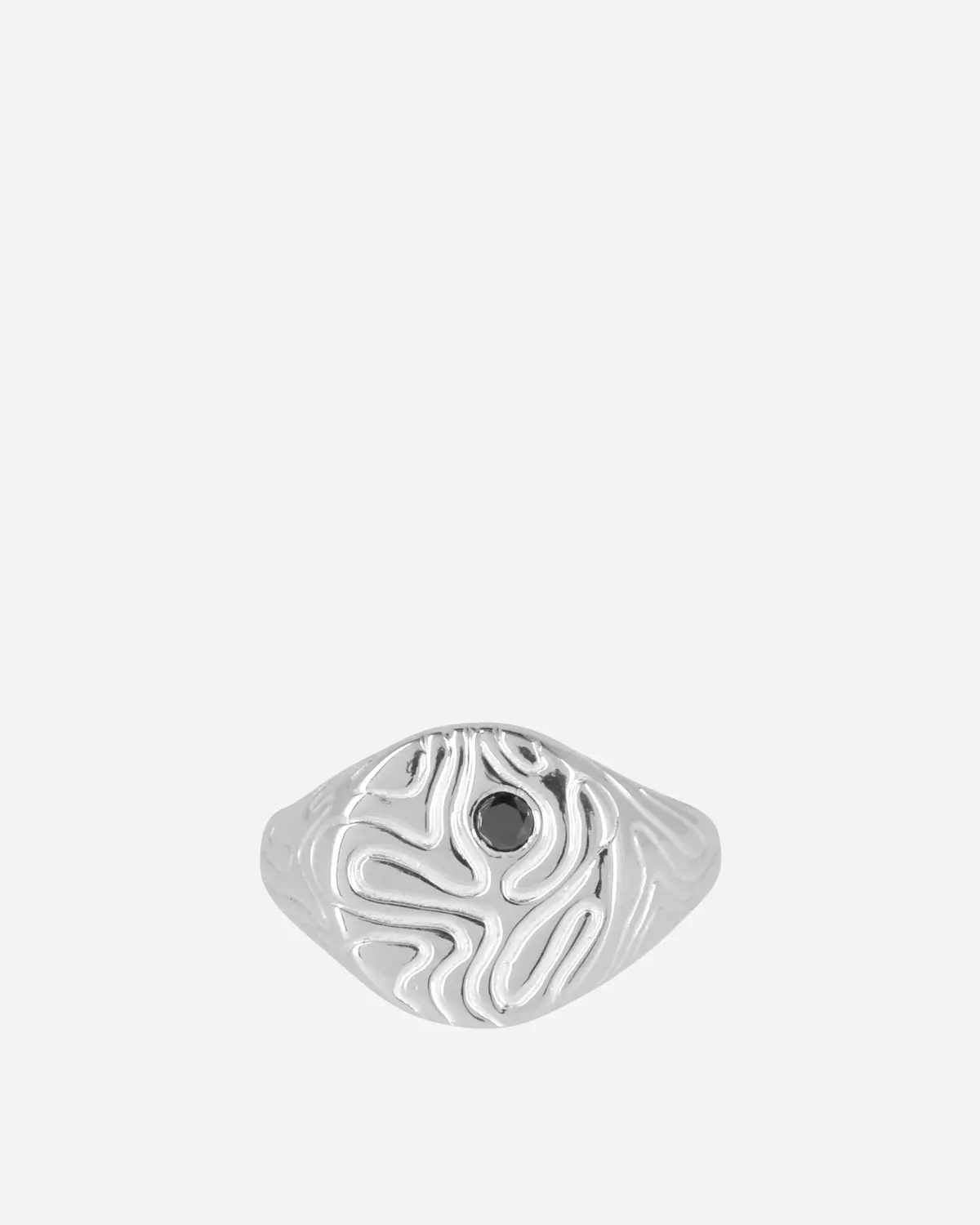 Black Diamond Globe Signet Ring Silver 1