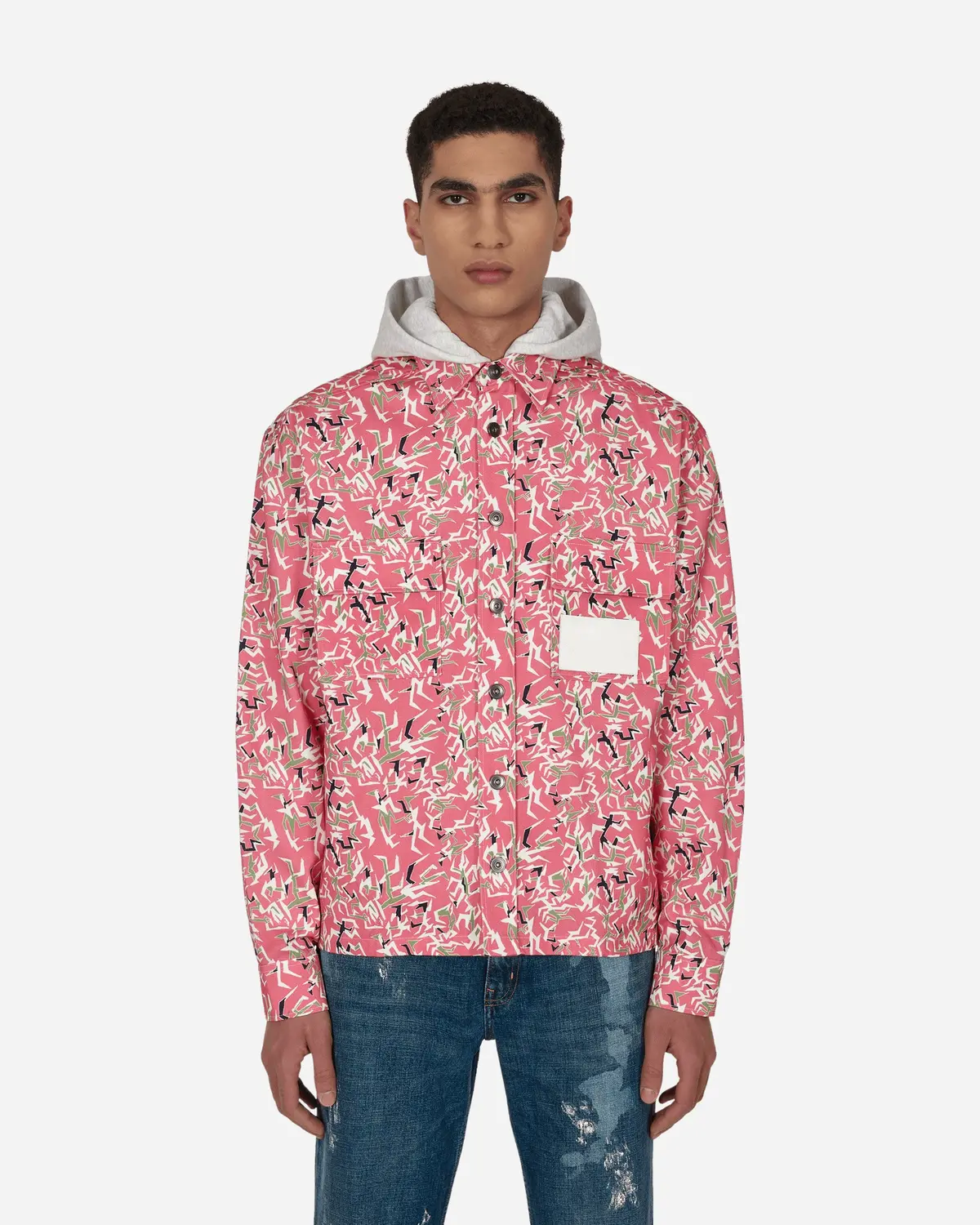 Hooded Workwear Shirt Pink 1