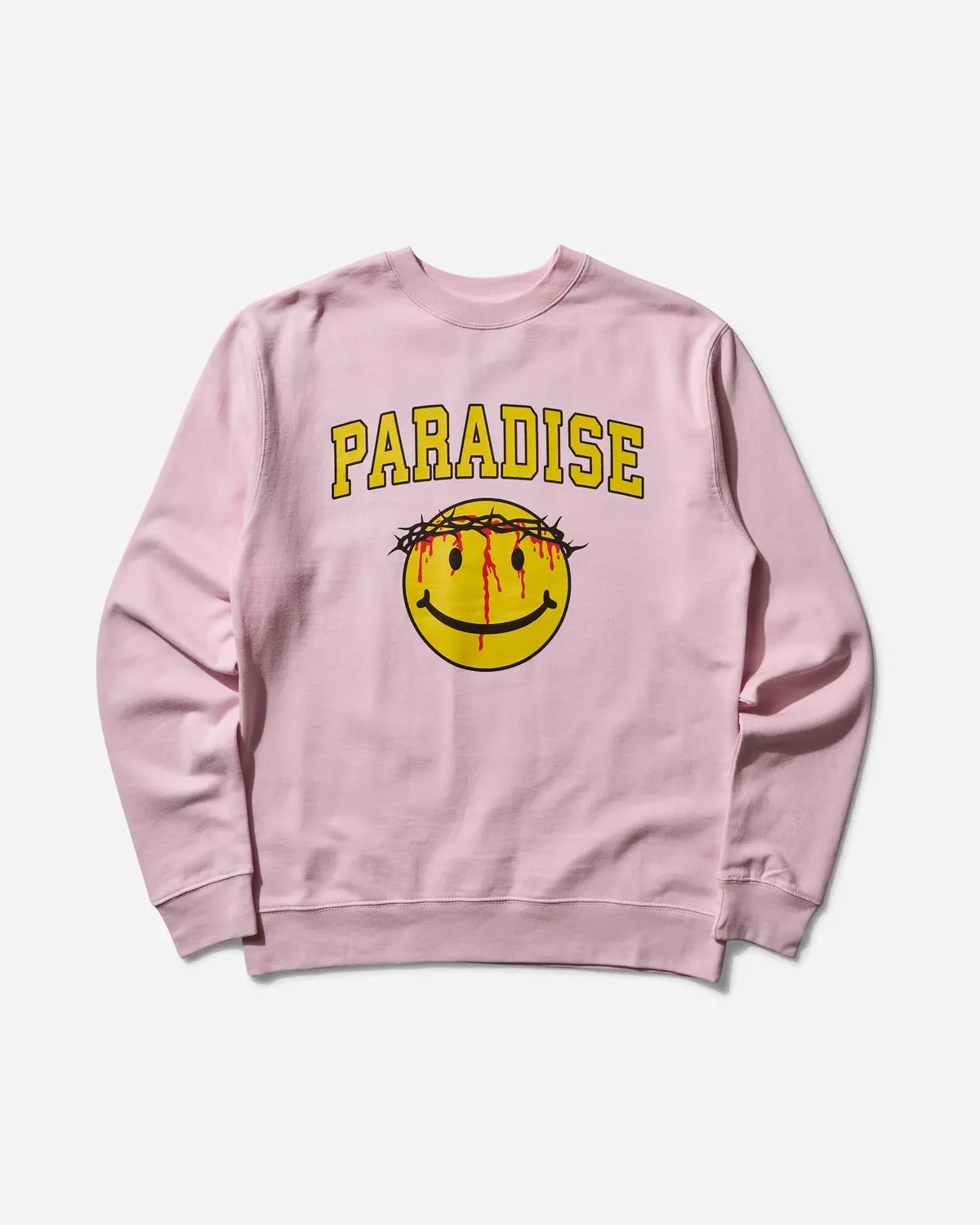Men's Smiley Jesus Crewneck Sweatshirt Pink 1