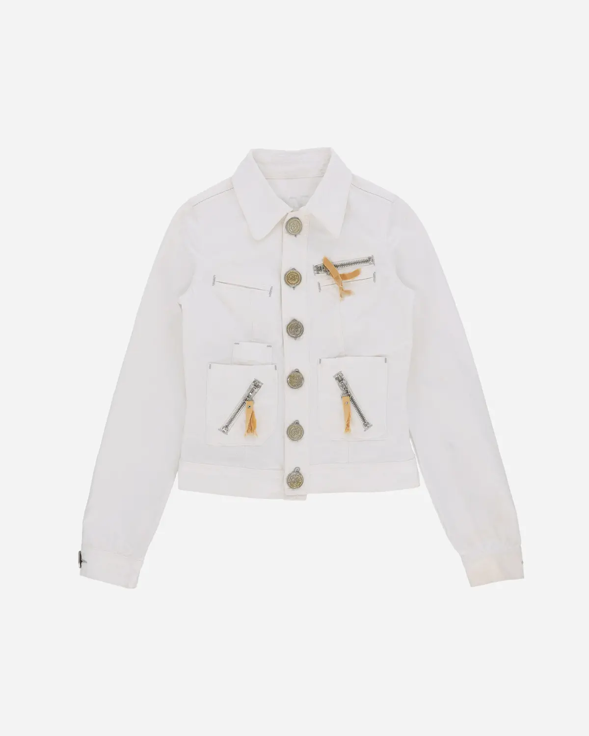 Women's Golden Buttons Denim Jacket White 1