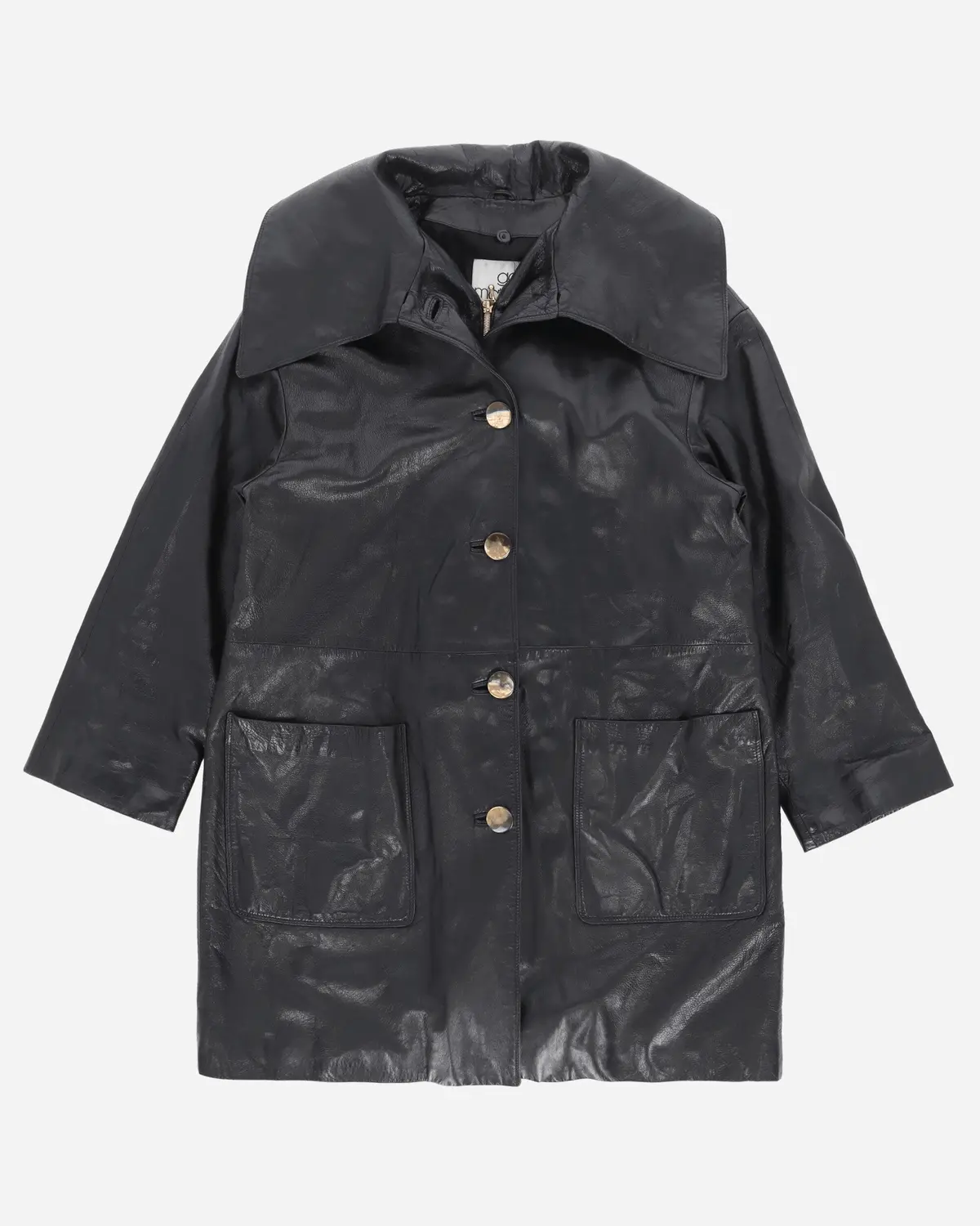 Women's Leather Single Line Trench Coat Black 1