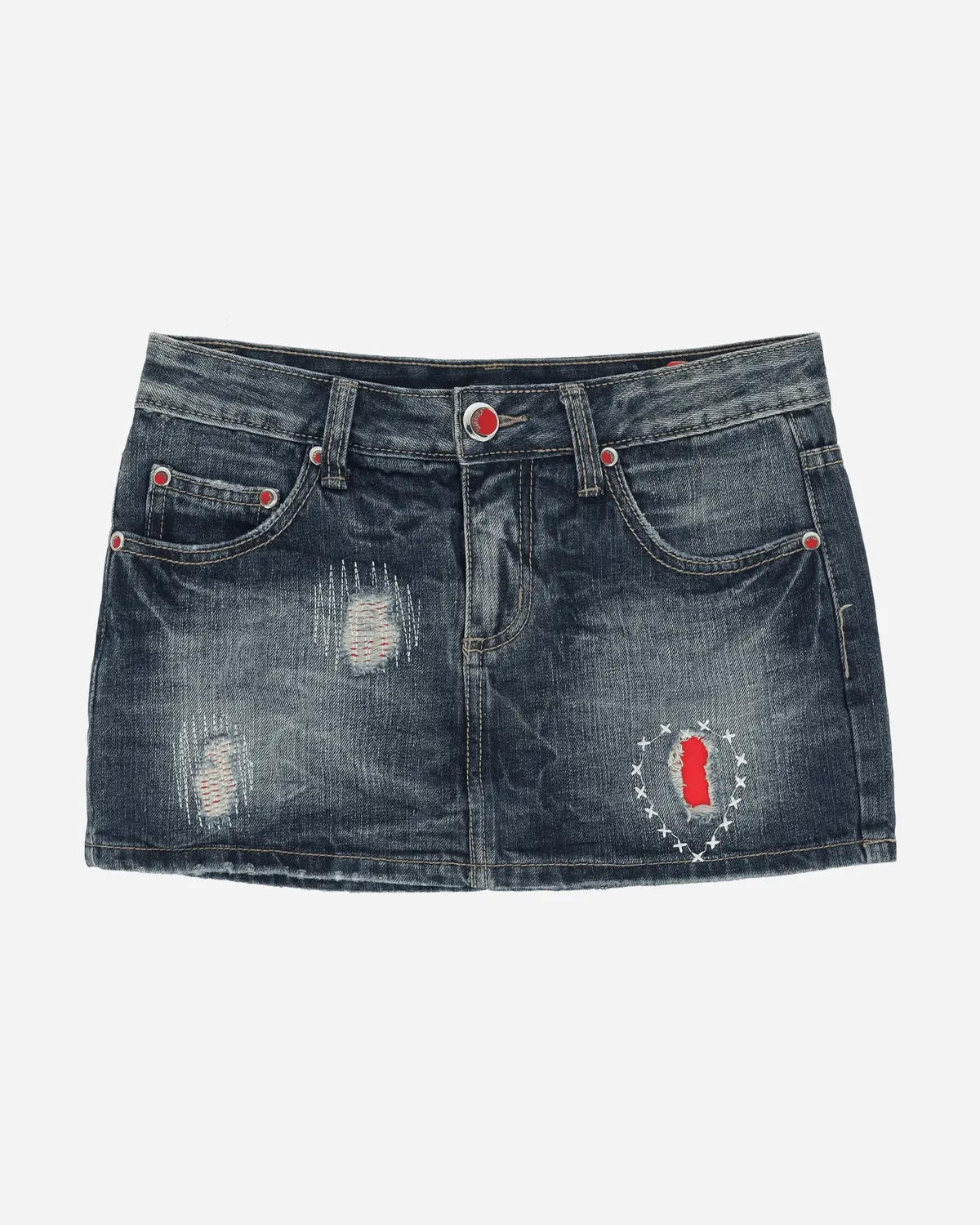 Women's Distressed Denim Mini Skirt Blue 1