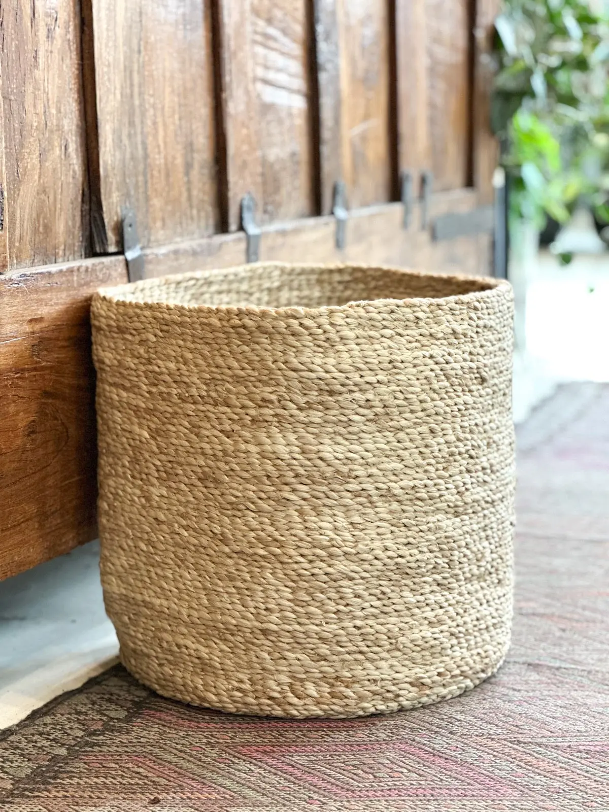 Large Handwoven Jute Round Basket 1
