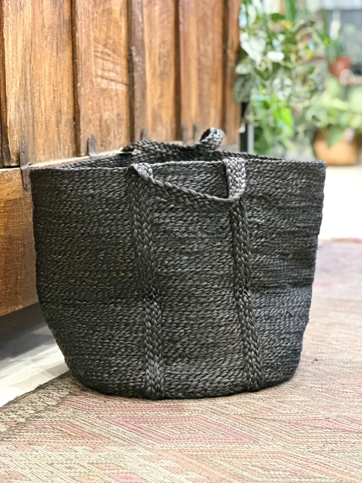 Handwoven Charcoal Jute Laundry Basket 1