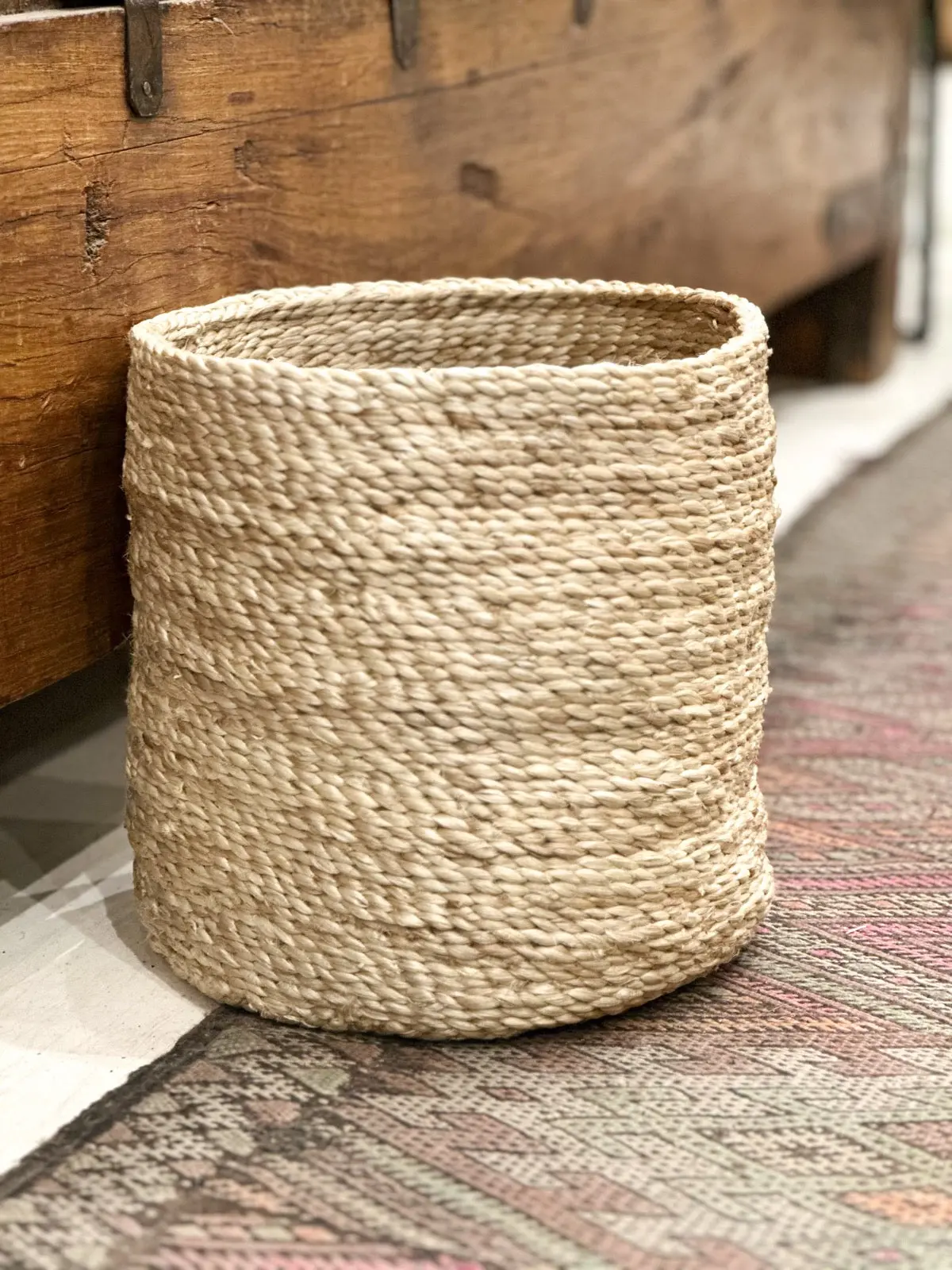 Small Handwoven Jute Round Basket 1