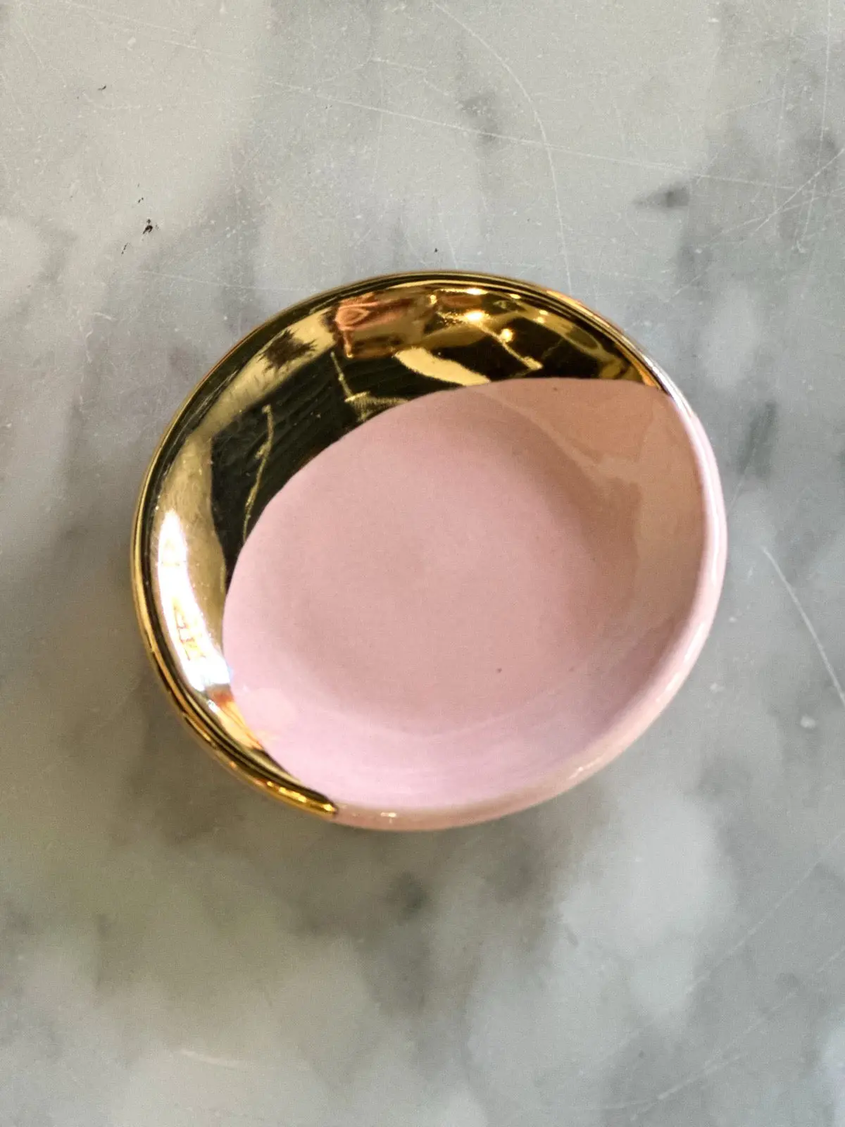 Gold Lunar Ceramic Ring Dish In Dusty Rose 1