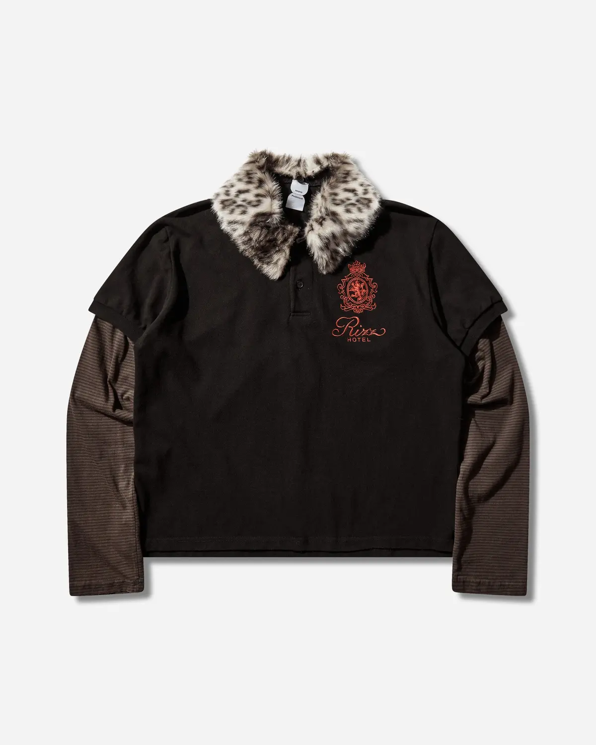Fur Collar Layered Polo T-Shirt Black 1