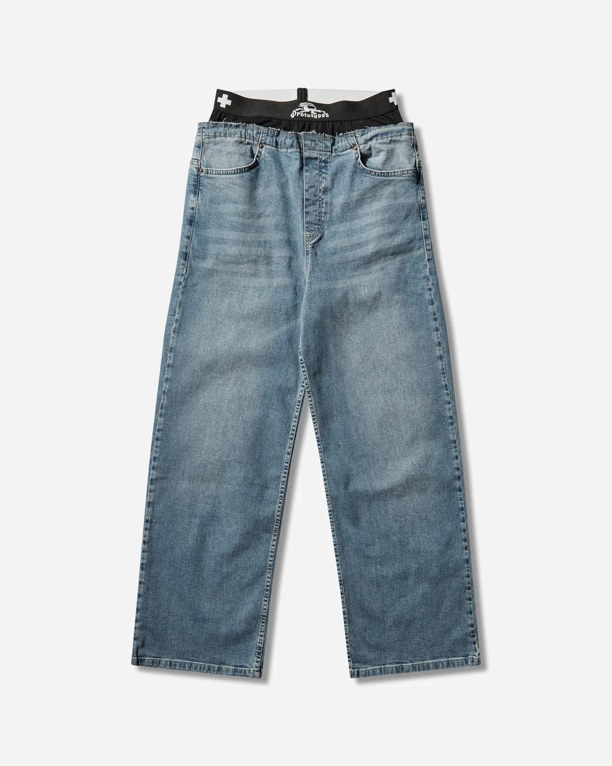 Loose Fit Waistband Denim Jeans Blue 1