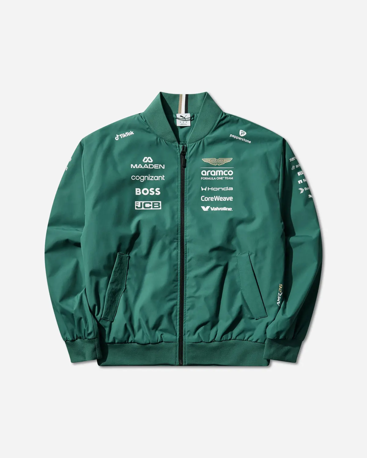 Men's Aston Martin Aramco F1 Team Replica Bomber Jacket Green Lux 1