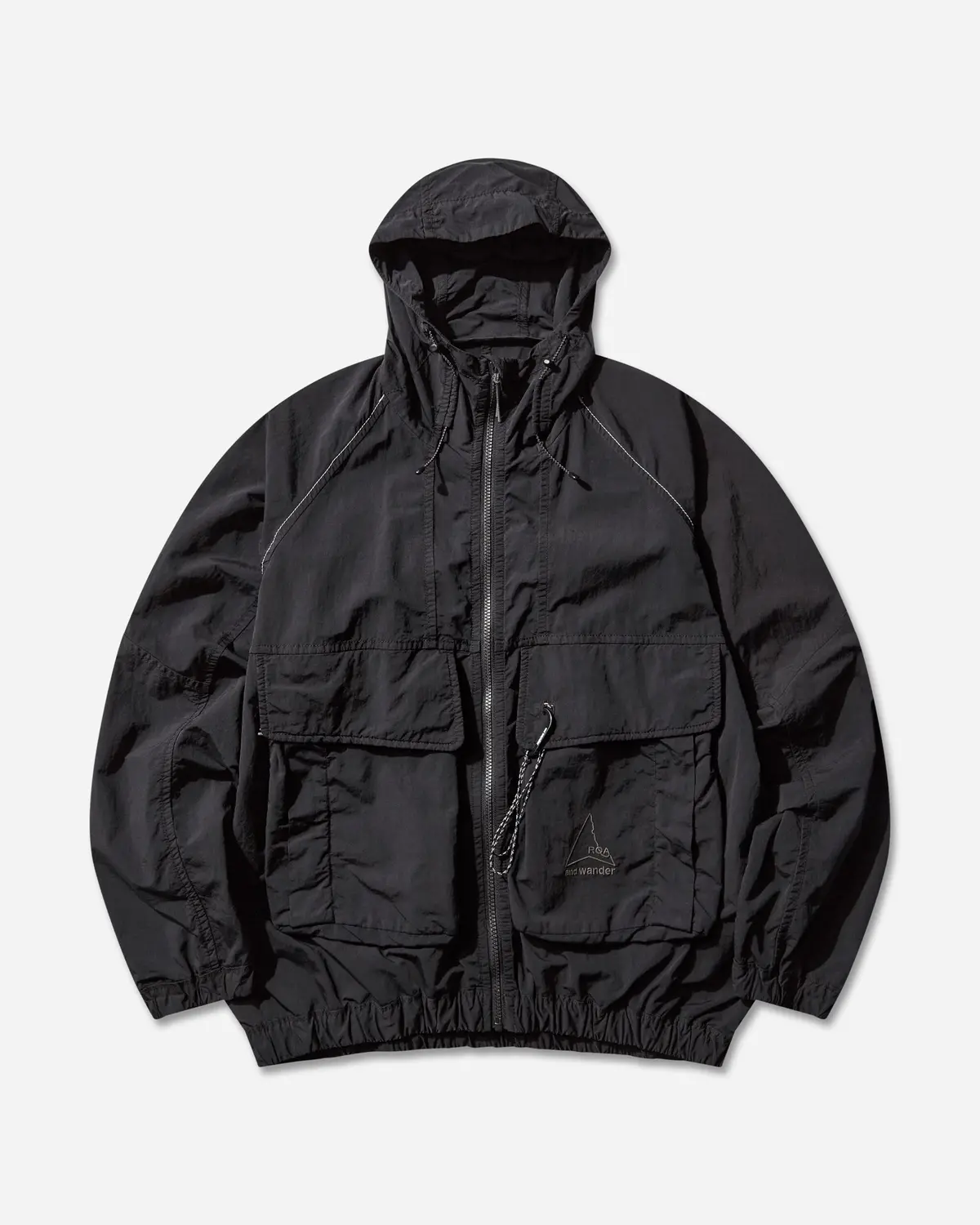 And Wander Garment-Dyed Nylon Hooded Jacket Black 1