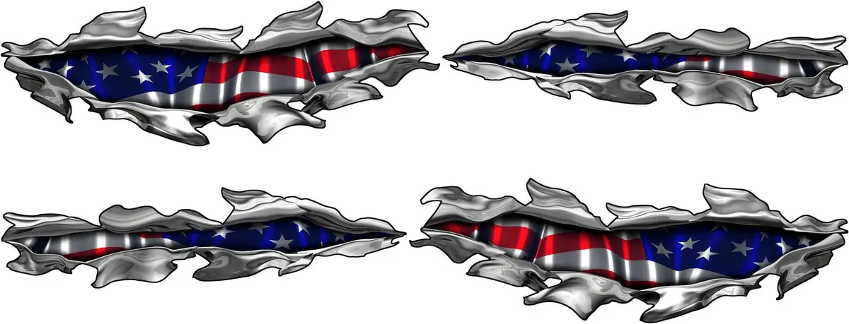 American Flag Tears Car & Truck Decals - Vinyl Patriotic Graphics 3