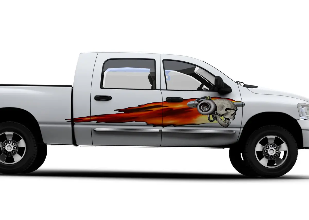 Turbo Skull Flames Vinyl Graphics Set Of 2 For Cars & Trucks 2