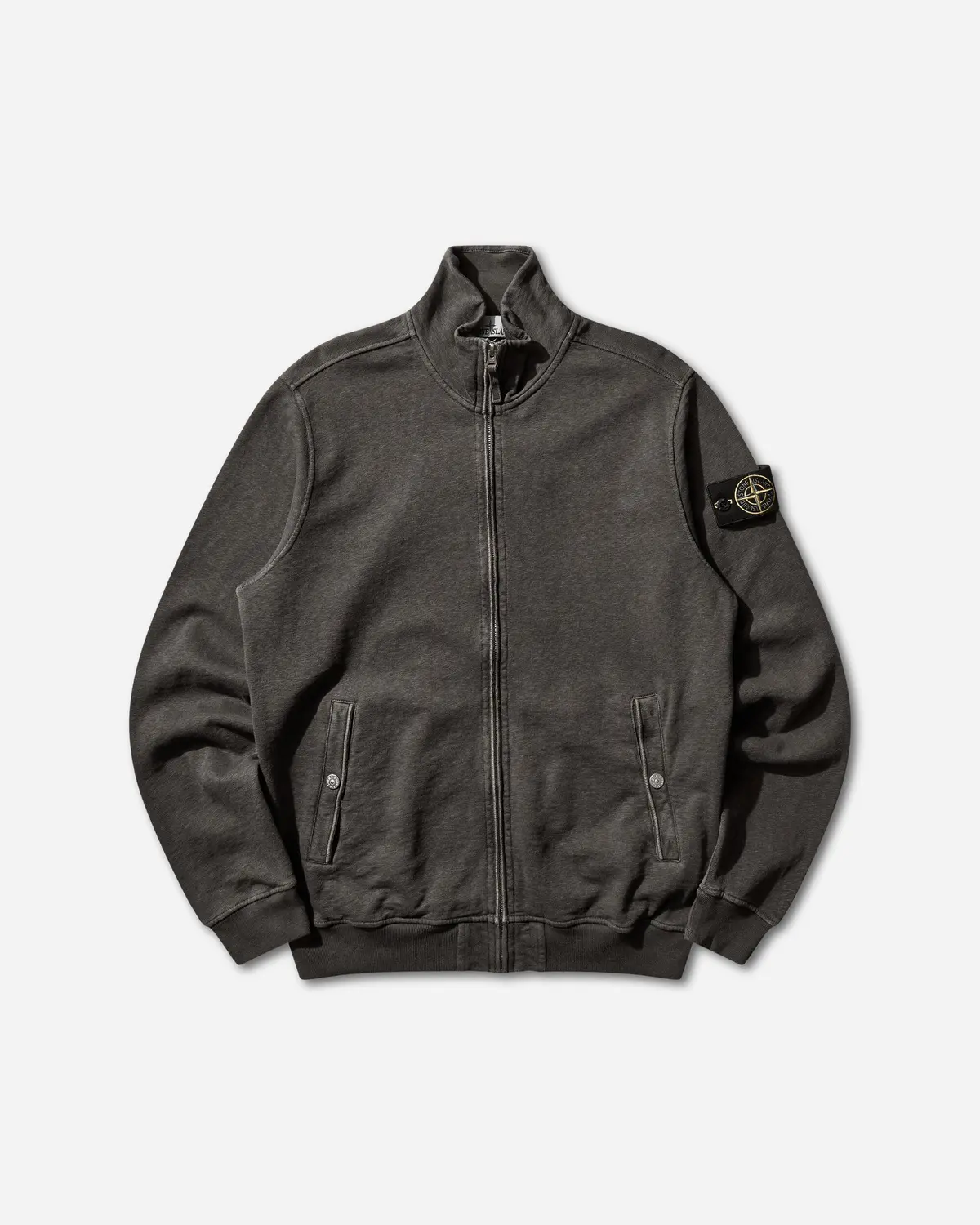 Men's Malfilé Cotton Fleece 'Old' Effect Zip-Up Track Jacket Charcoal Grey 1