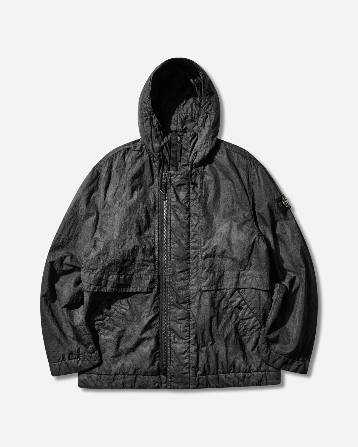 Men's Dense Nylon-Tc Hand Sprayed Reflective Hooded Jacket Black 1