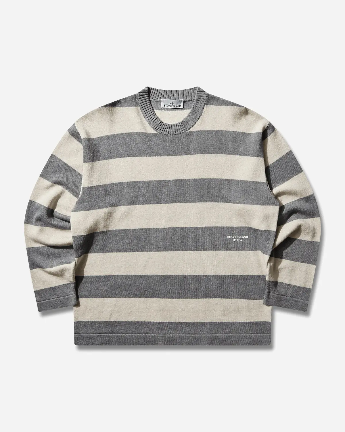Men's Marina Striped Crewneck Jumper Ivory 1