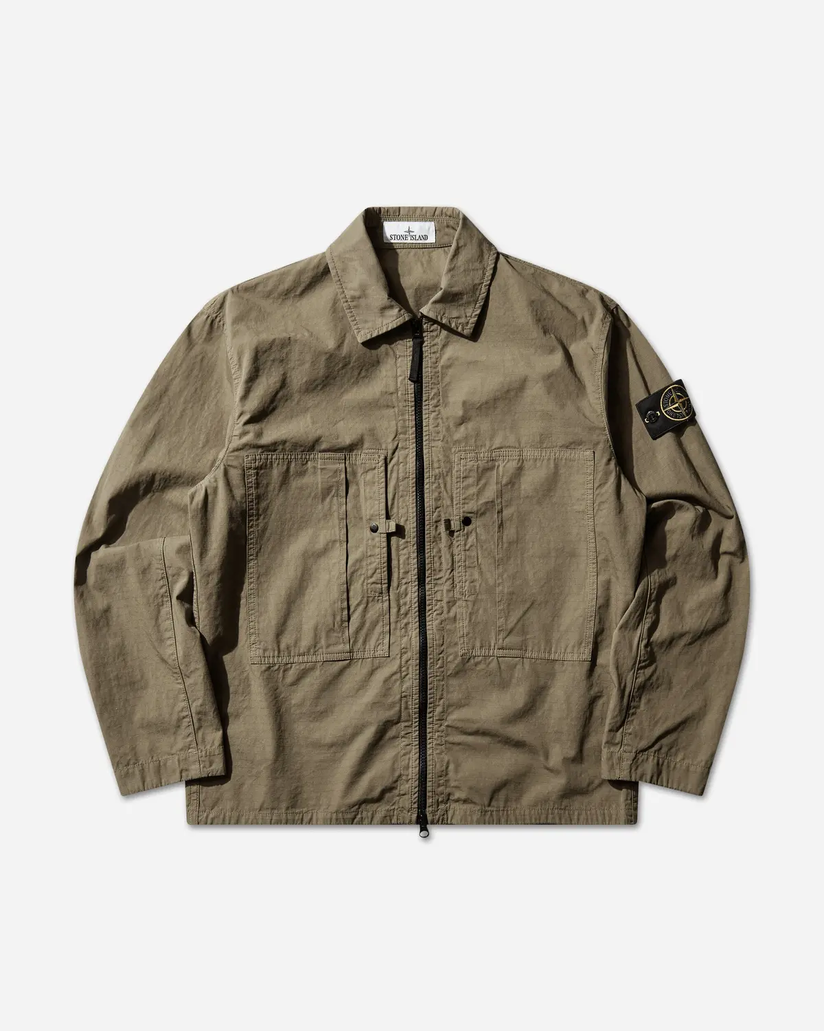 Men's Mercerised Organic Cotton Ripstop Zip Overshirt Military Green 1