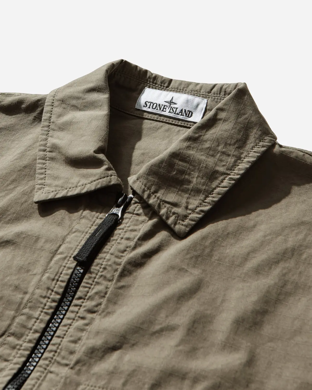 Men's Mercerised Organic Cotton Ripstop Zip Overshirt Military Green 3
