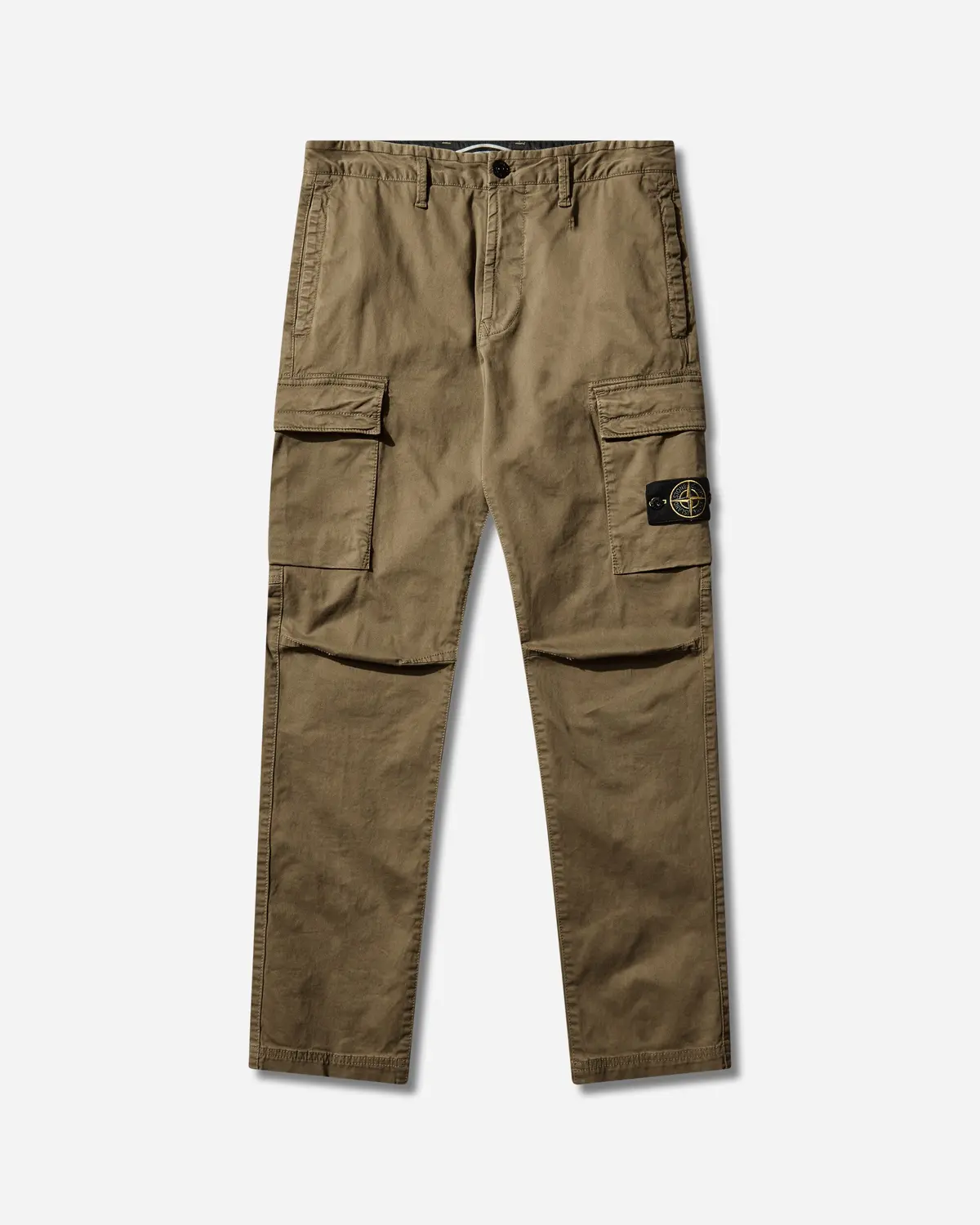 Men's Organic Cotton Stretch Broken Twill 'Old' Effect Cargo Pants Military Green 1