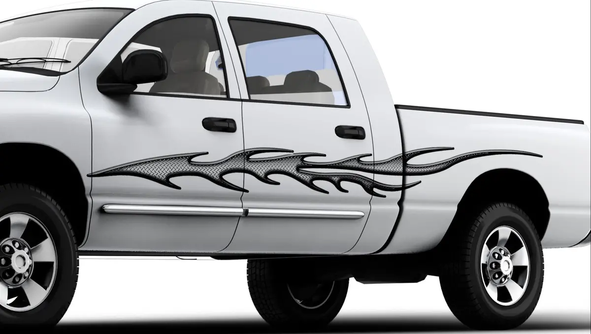 Diamond Plate Flames Vinyl Decal – Set Of 2 For Cars & Trucks 1
