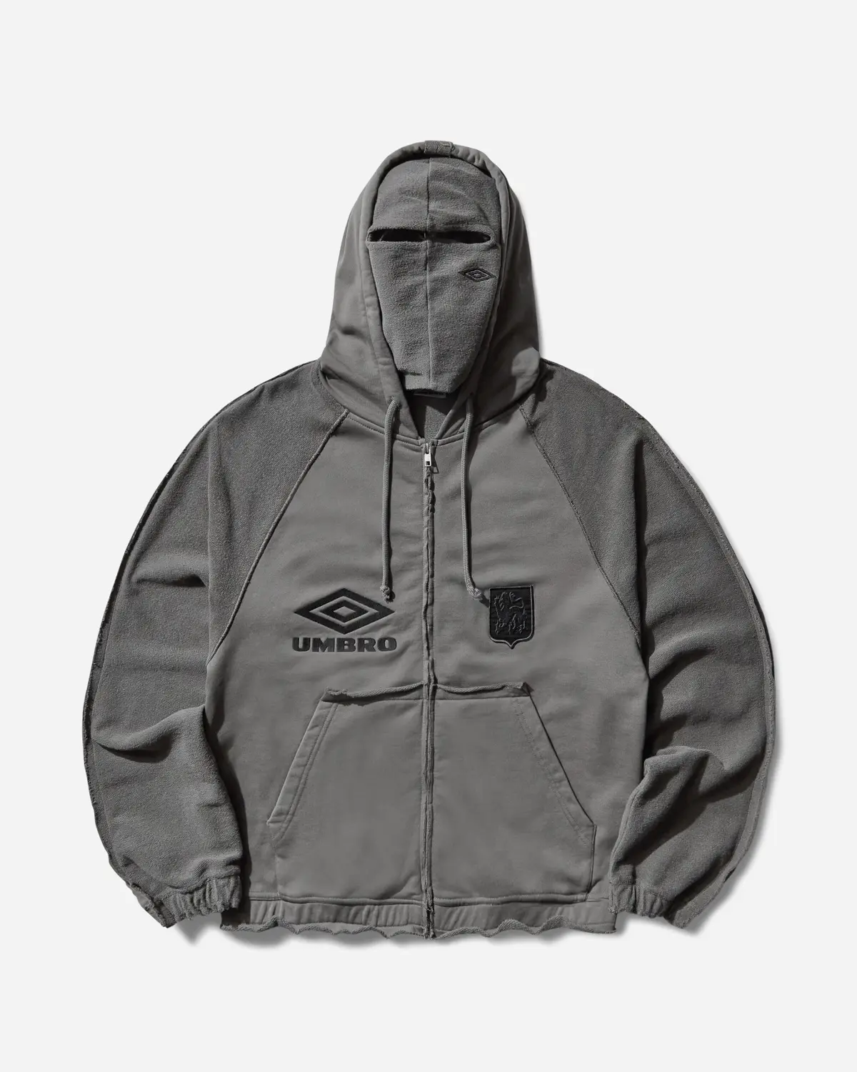 Royal Arms Zip Masked Hoodie Smock Grey 1