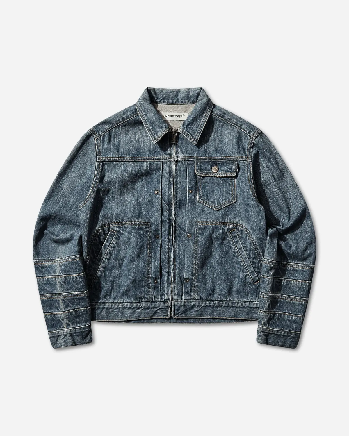 Women's Distressed Denim Zip Jacket Indigo 1