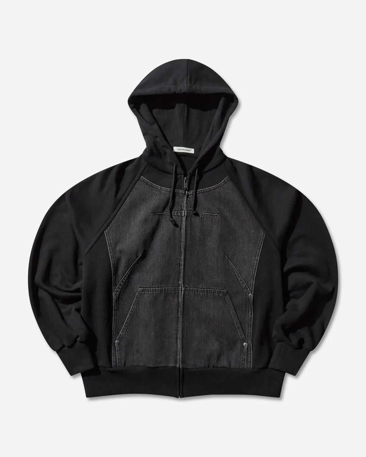 Women's Denim And Cotton Zip Hoodie Black 1