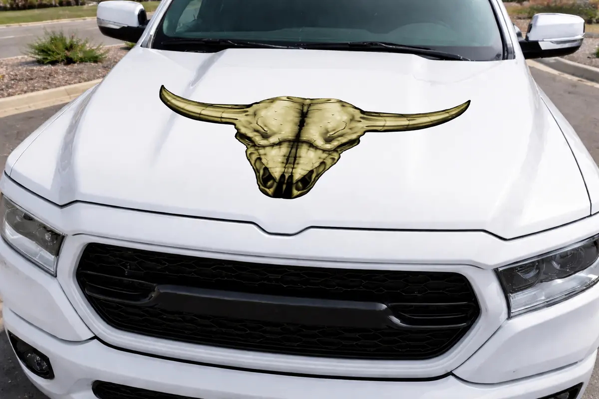 Longhorn Skull Vinyl Decal – Hood Or Tailgate One Piece Graphic 1