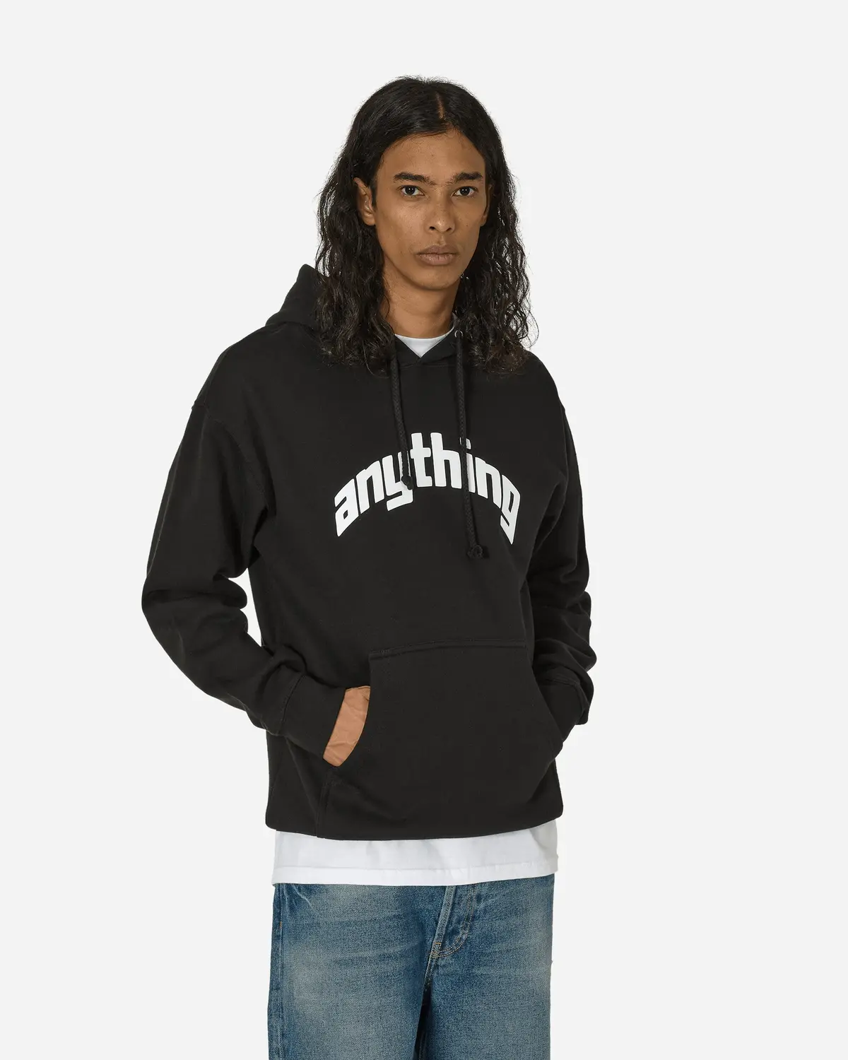 Curved Logo Hoodie Black 1
