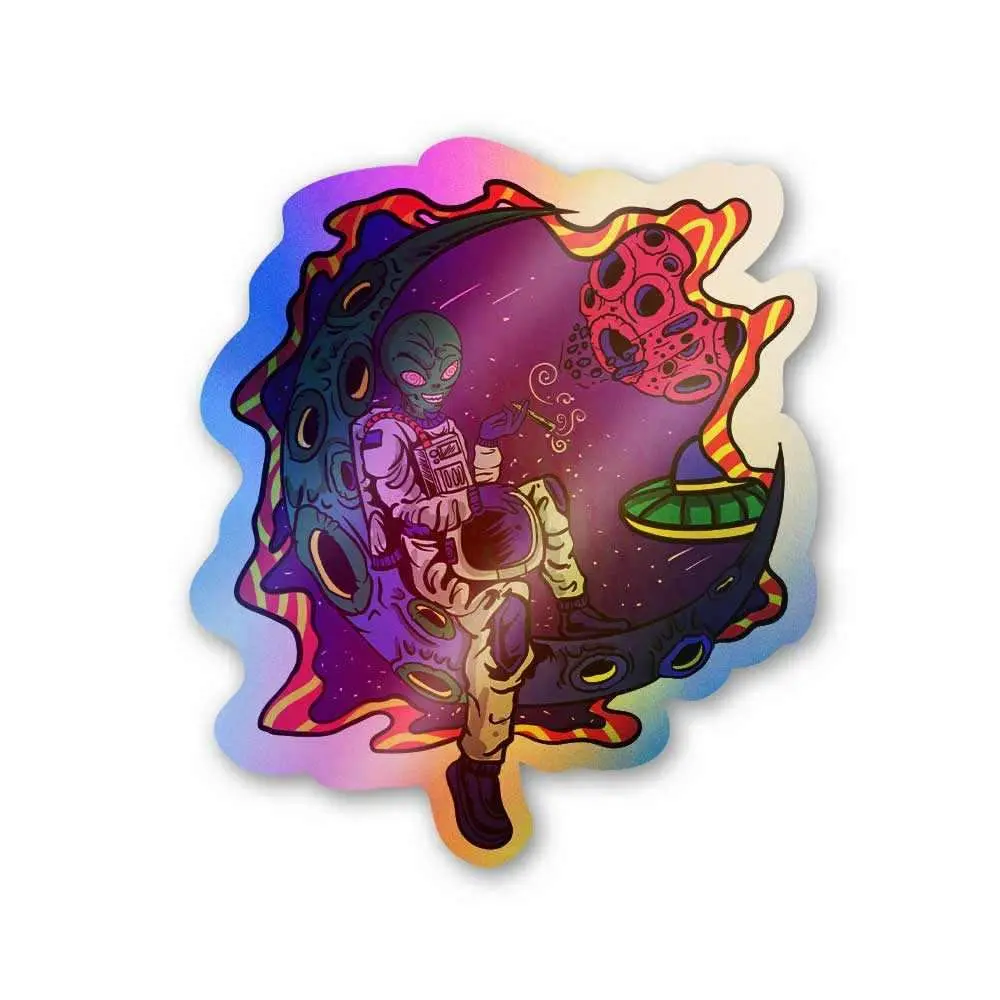 Alien On Moon Holographic Stickers 1