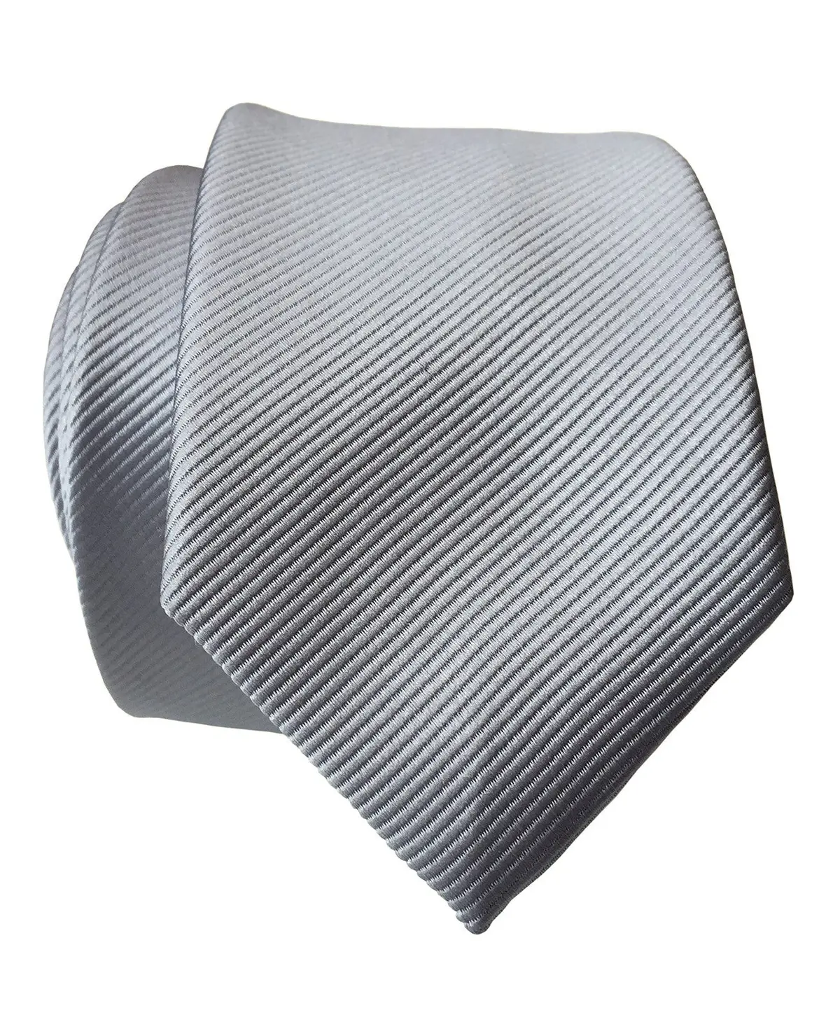 Aluminum Grey Necktie. Solid Color Fine-Stripe Tie, No Print 1