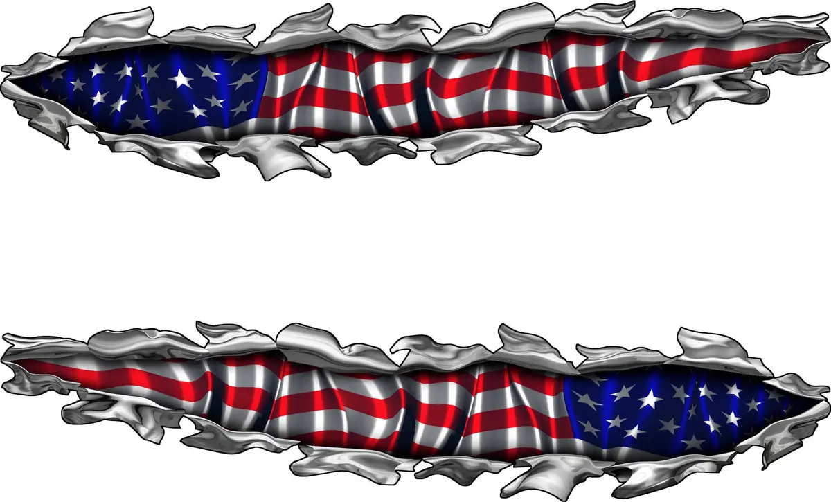 American Flag Big Tear Vinyl Boat Decal – Set Of 2 4