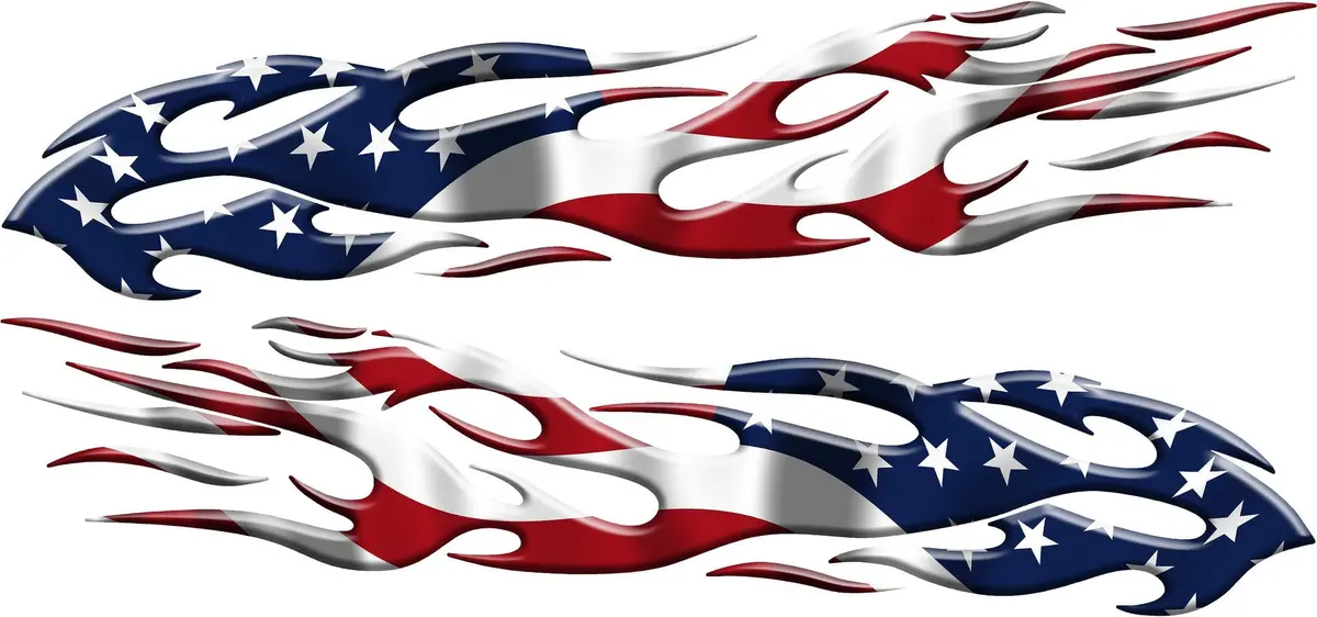 American Flag Flames Boat Vinyl Decals B863 2