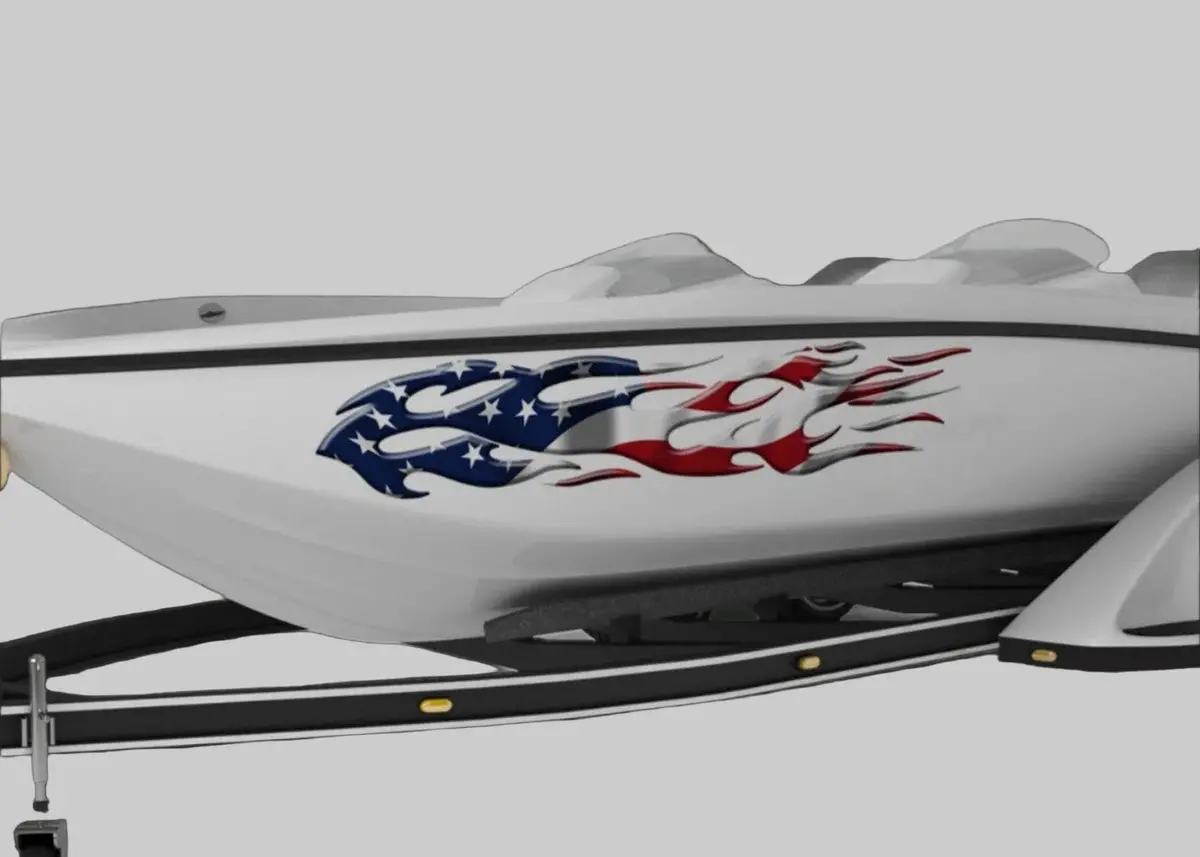 American Flag Flames Boat Vinyl Decals B863 1