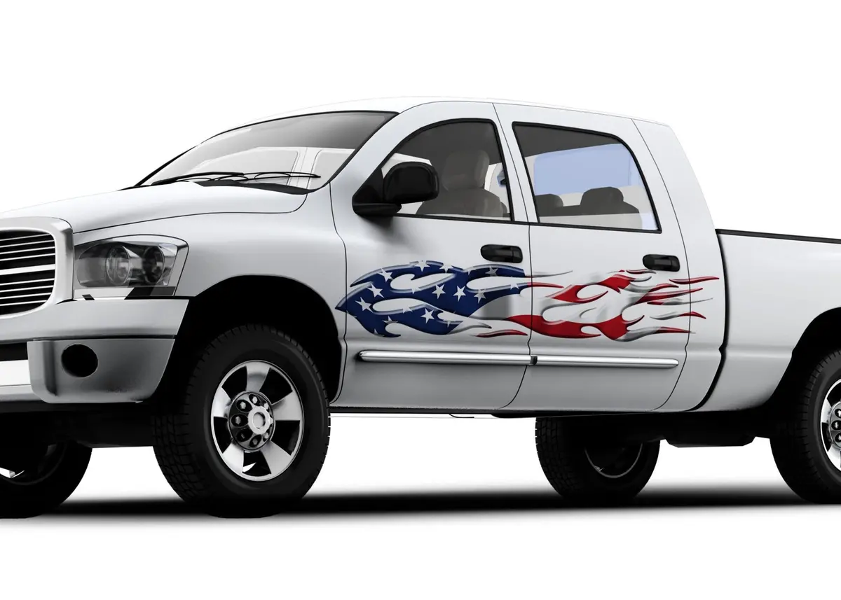American Flag Flames Vinyl Graphics For Car And Truck B863 1