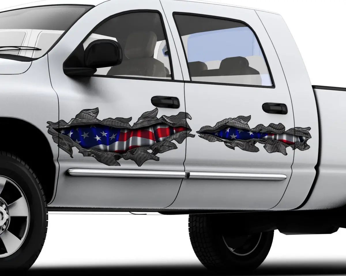 American Flag Tears Car & Truck Decals - Vinyl Patriotic Graphics 1