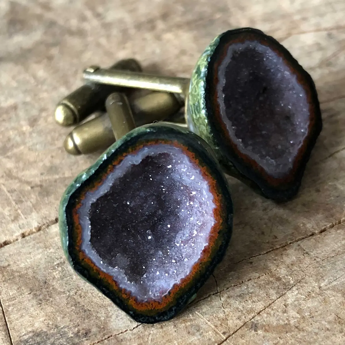 Amethyst Geode Cufflinks, Tabasco Geode Cuff Links 1