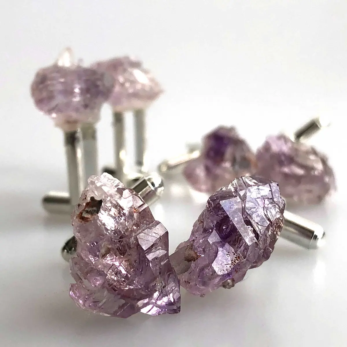 Elestial Amethyst Point Cufflinks, Raw Stone Crystal Cuff Links 1